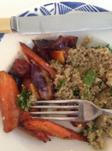 Carrots and dukkah grains